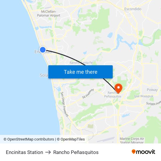 Encinitas Station to Rancho Peñasquitos map