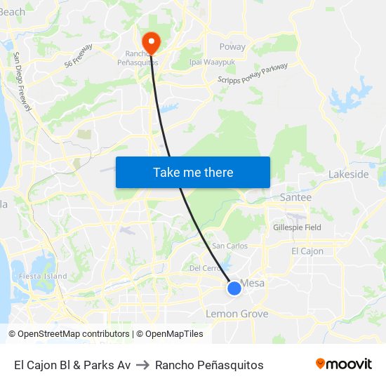 El Cajon Bl & Parks Av to Rancho Peñasquitos map