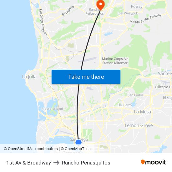 1st Av & Broadway to Rancho Peñasquitos map