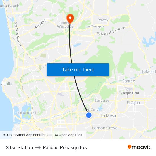 Sdsu Station to Rancho Peñasquitos map