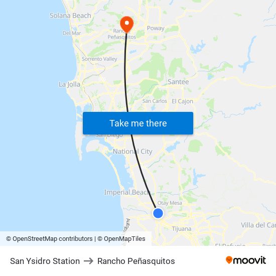 San Ysidro Station to Rancho Peñasquitos map