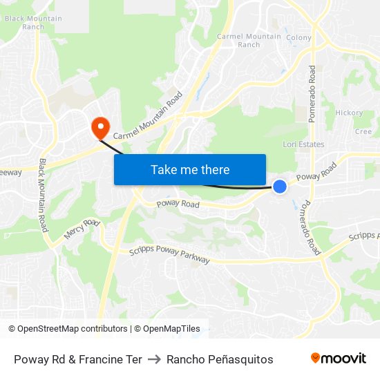 Poway Rd & Francine Ter to Rancho Peñasquitos map