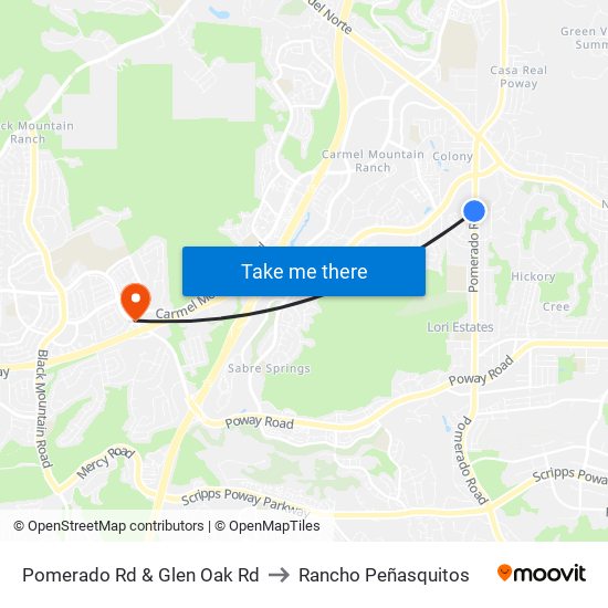 Pomerado Rd & Glen Oak Rd to Rancho Peñasquitos map