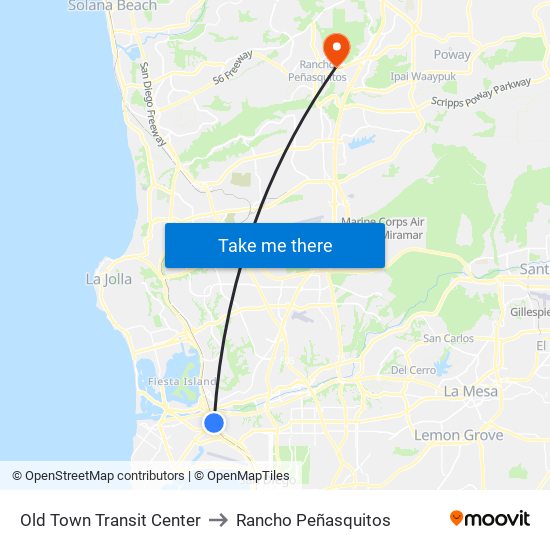 Old Town Transit Center to Rancho Peñasquitos map