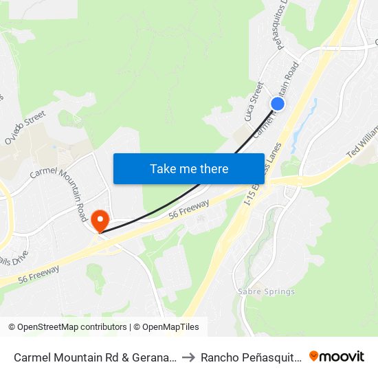 Carmel Mountain Rd & Gerana St to Rancho Peñasquitos map