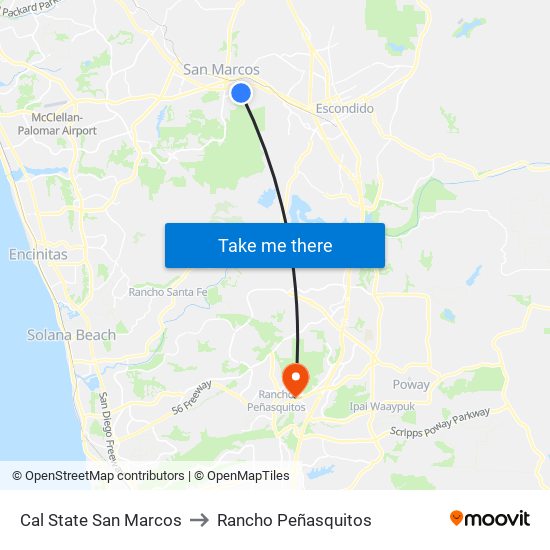 Cal State San Marcos to Rancho Peñasquitos map