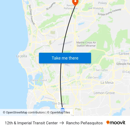 12th & Imperial Transit Center to Rancho Peñasquitos map