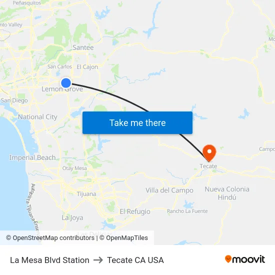 La Mesa Blvd Station to Tecate CA USA map