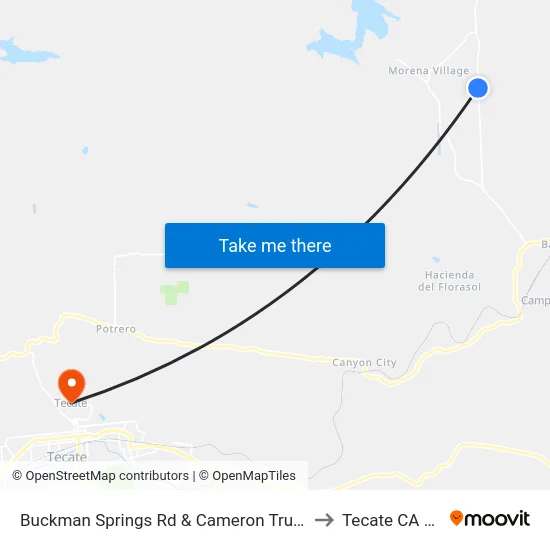 Buckman Springs Rd & Cameron Truck Trail to Tecate CA USA map