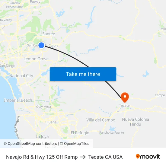 Navajo Rd & Hwy 125 Off Ramp to Tecate CA USA map