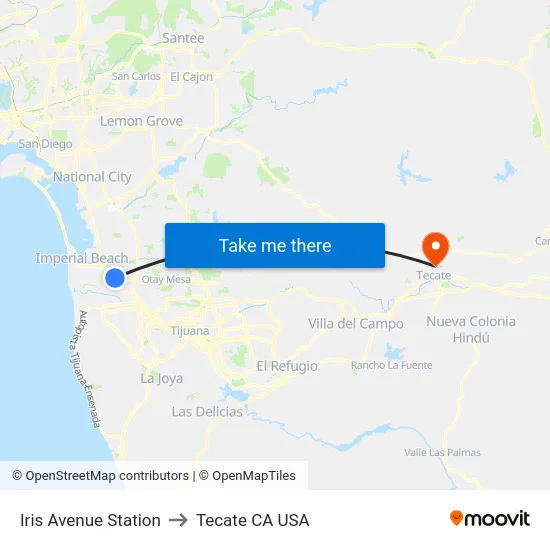 Iris Avenue Station to Tecate CA USA map