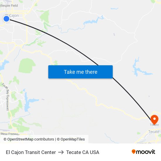 El Cajon Transit Center to Tecate CA USA map