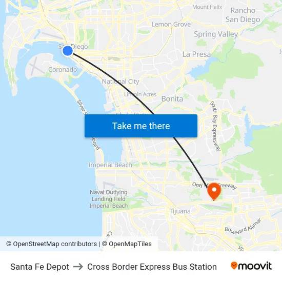 Santa Fe Depot to Cross Border Express Bus Station map