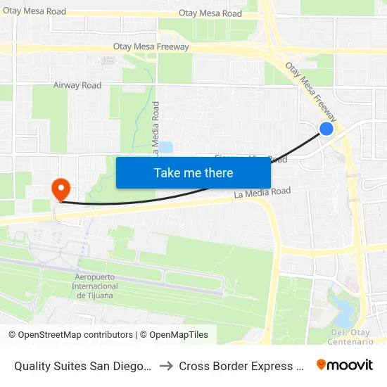 Quality Suites San Diego Otay Mesa to Cross Border Express Bus Station map