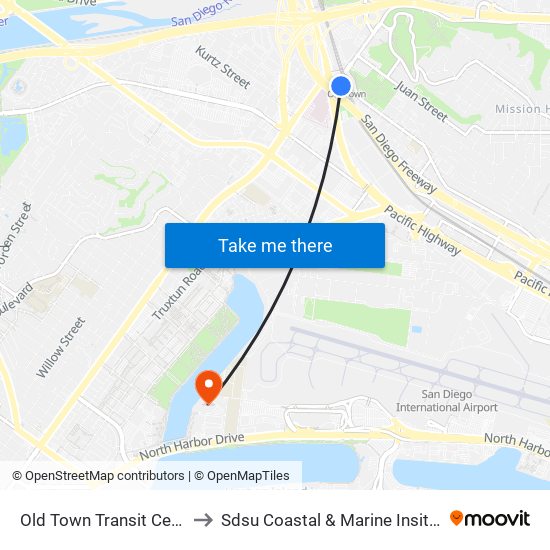 Old Town Transit Center to Sdsu Coastal & Marine Insititute map