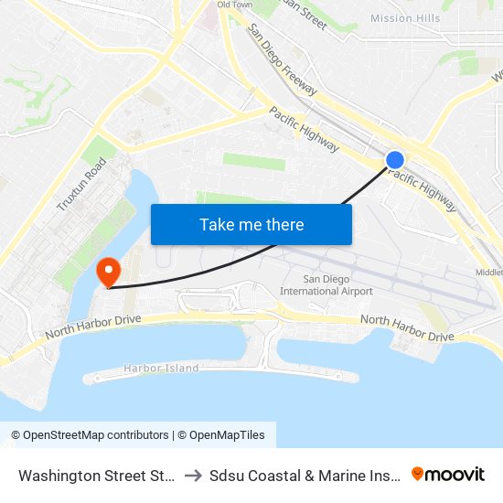 Washington Street Station to Sdsu Coastal & Marine Insititute map
