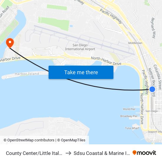 County Center/Little Italy Station to Sdsu Coastal & Marine Insititute map