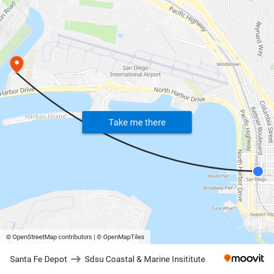 Santa Fe Depot to Sdsu Coastal & Marine Insititute map