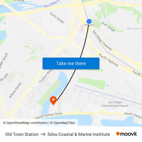 Old Town Station to Sdsu Coastal & Marine Insititute map