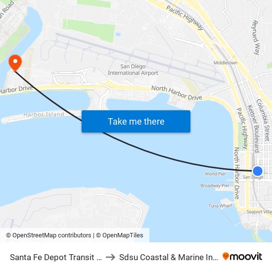 Santa Fe Depot Transit Center to Sdsu Coastal & Marine Insititute map
