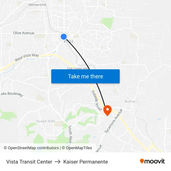Vista Transit Center to Kaiser Permanente map
