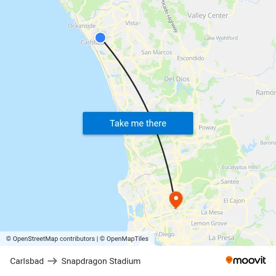 Carlsbad to Snapdragon Stadium map