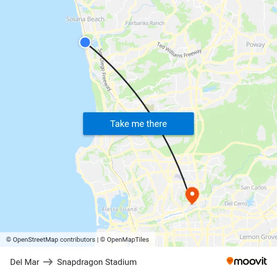 Del Mar to Snapdragon Stadium map