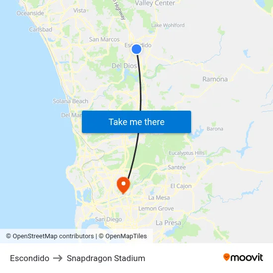 Escondido to Snapdragon Stadium map