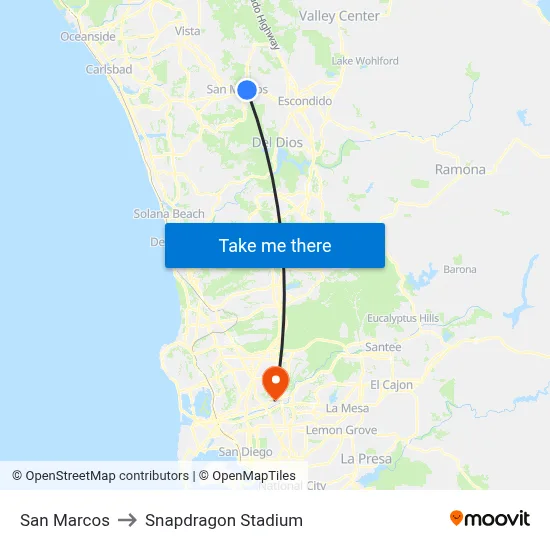 San Marcos to Snapdragon Stadium map