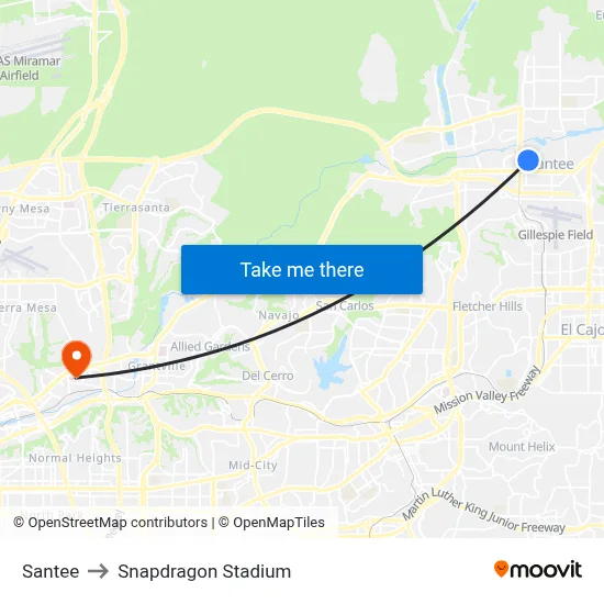 Santee to Snapdragon Stadium map