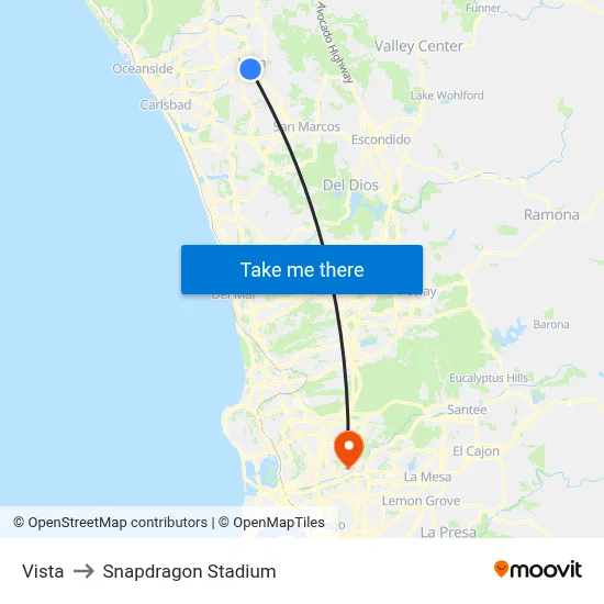 Vista to Snapdragon Stadium map