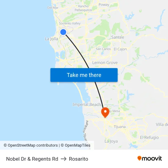Nobel Dr & Regents Rd to Rosarito map
