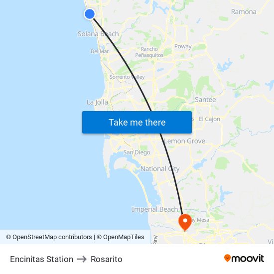 Encinitas Station to Rosarito map