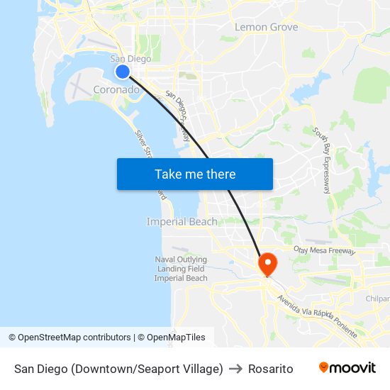 San Diego (Downtown/Seaport Village) to Rosarito map