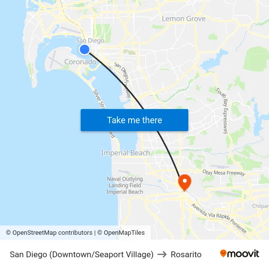 San Diego (Downtown/Seaport Village) to Rosarito map
