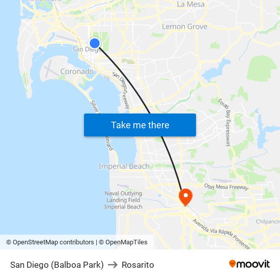 San Diego (Balboa Park) to Rosarito map