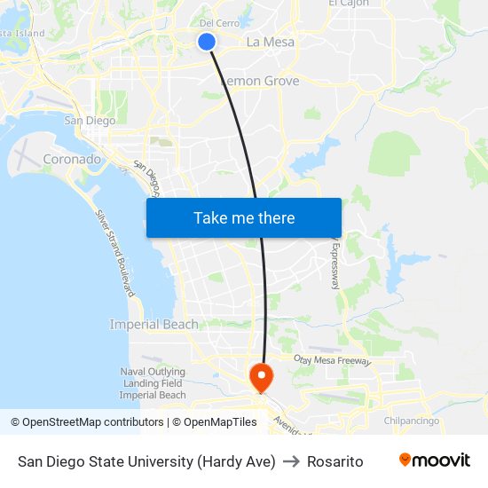 San Diego State University (Hardy Ave) to Rosarito map