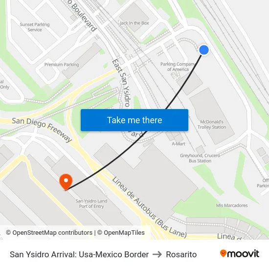 San Ysidro Arrival: Usa-Mexico Border to Rosarito map