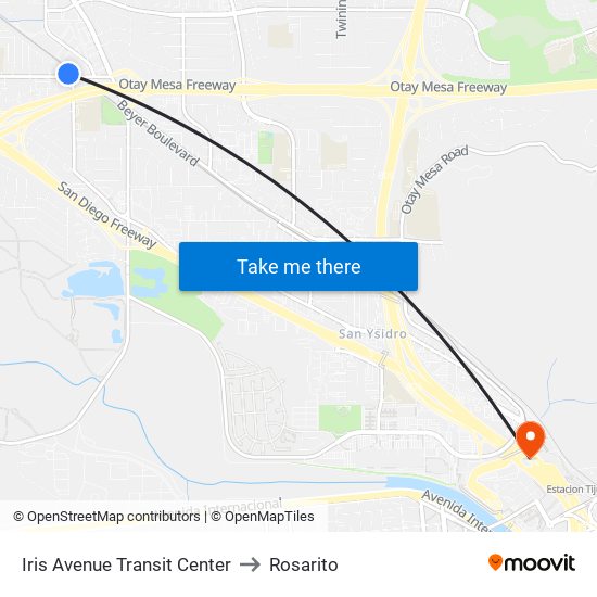 Iris Avenue Transit Center to Rosarito map