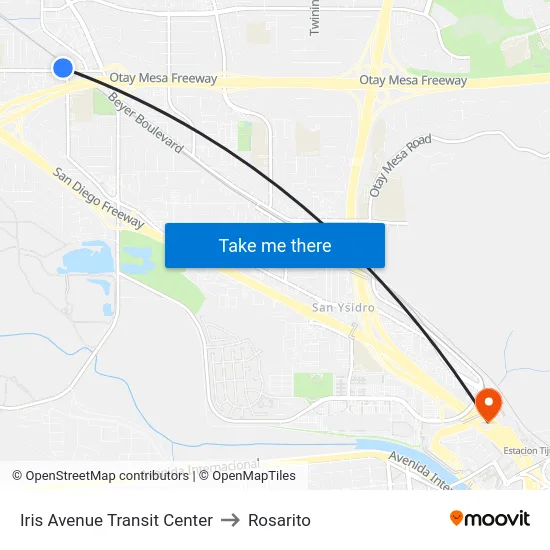 Iris Avenue Transit Center to Rosarito map