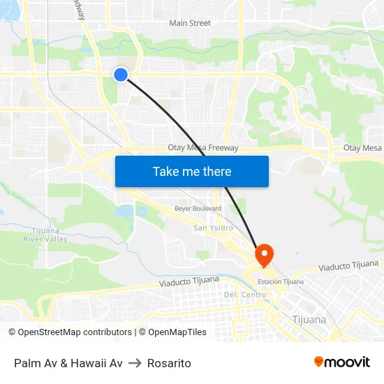 Palm Av & Hawaii Av to Rosarito map
