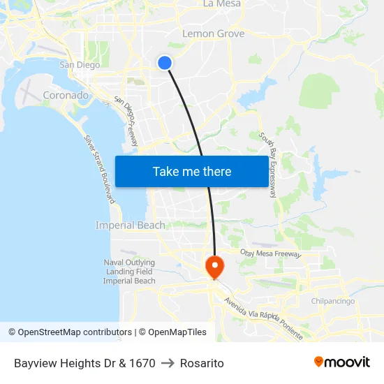 Bayview Heights Dr & 1670 to Rosarito map