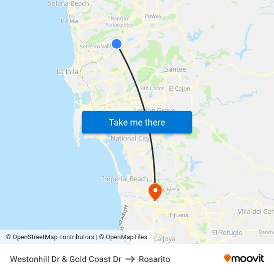 Westonhill Dr & Gold Coast Dr to Rosarito map