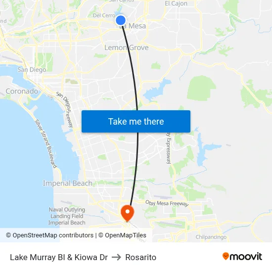 Lake Murray Bl & Kiowa Dr to Rosarito map