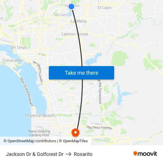 Jackson Dr & Golfcrest Dr to Rosarito map