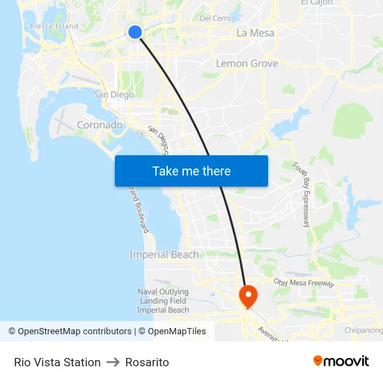 Rio Vista Station to Rosarito map