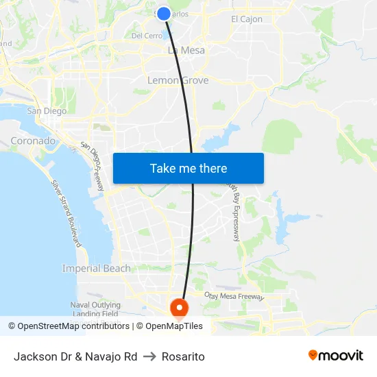 Jackson Dr & Navajo Rd to Rosarito map