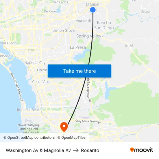 Washington Av & Magnolia Av to Rosarito map