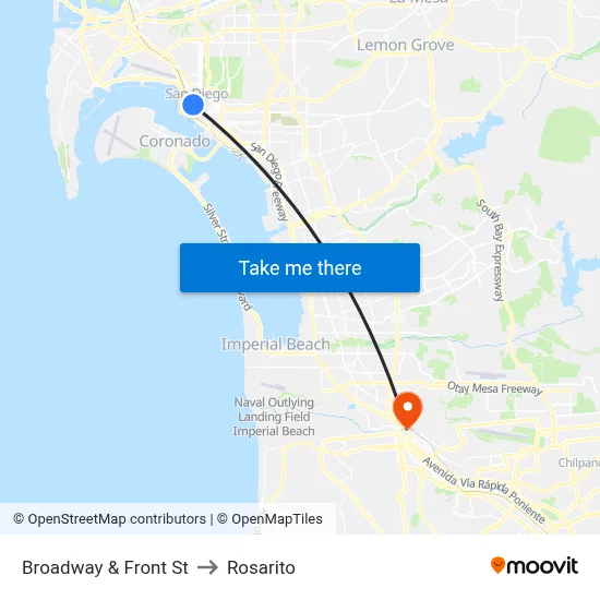 Broadway & Front St to Rosarito map