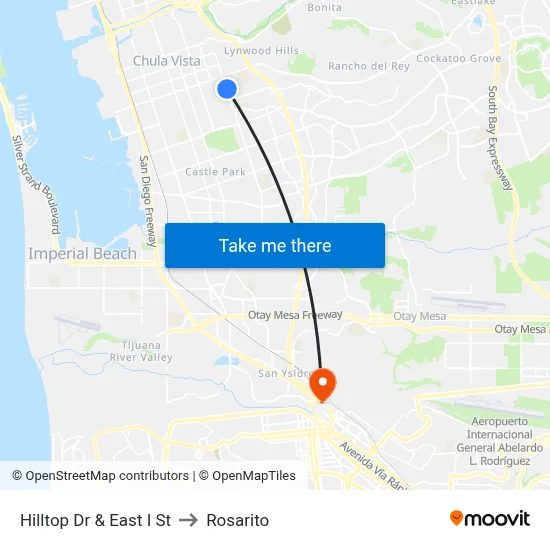Hilltop Dr & East I St to Rosarito map